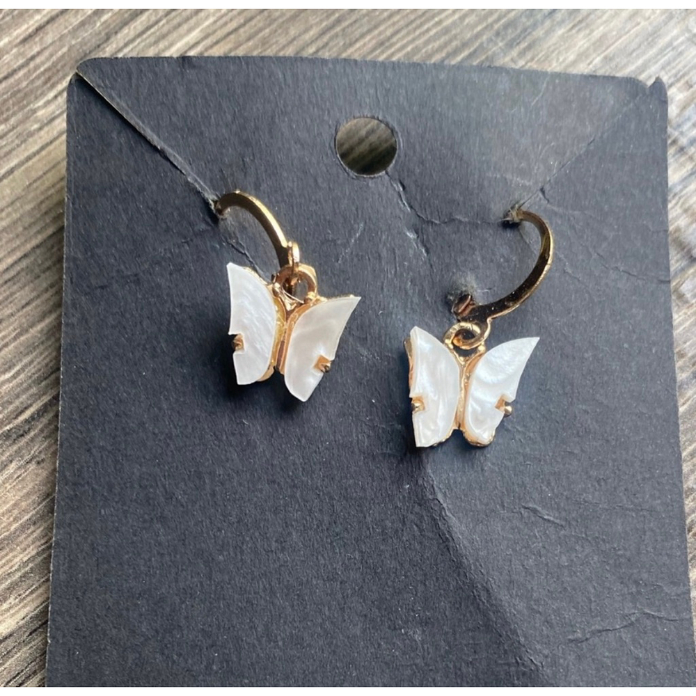 Butterfly Drop Earrings White Gold Mother of Pearl Style
